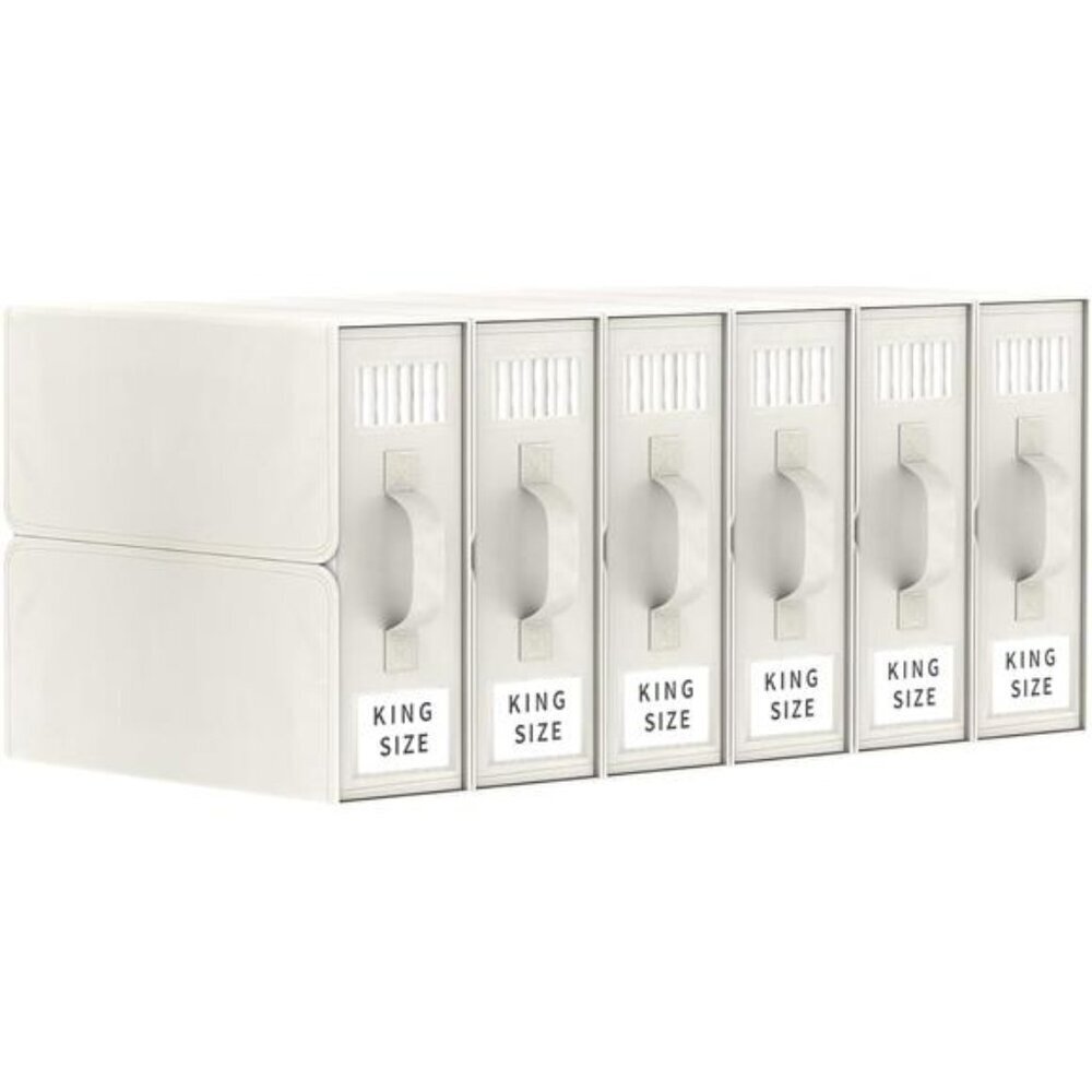 6 Pack Bed Sheet Storage Organizer Box with Window Label for King Queen Bedding